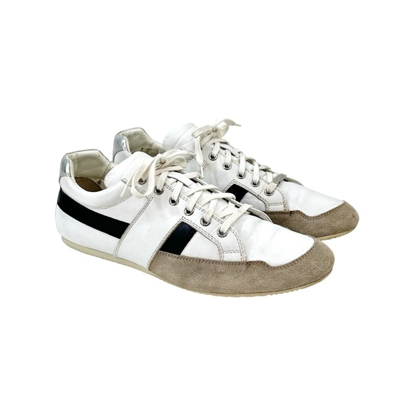 Dior Homme White Black Gray Low Top Suede Trimmed Men's Leather Sneakers sz 42.5 - Picture 1 of 15